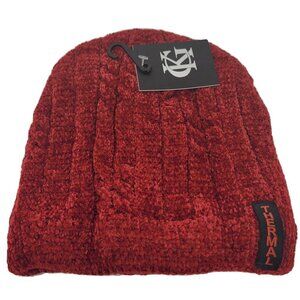 Women's Winter Thermal Fleece Knit Lined Beanie Hat, Dark Red